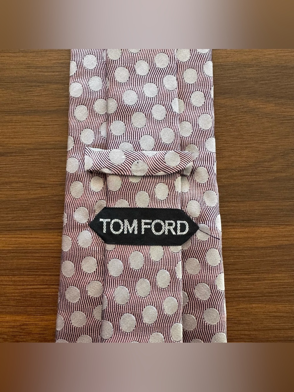 Tom Ford Pink and Cream Polka Dot Silk Tie with Subtle Stripe Texture